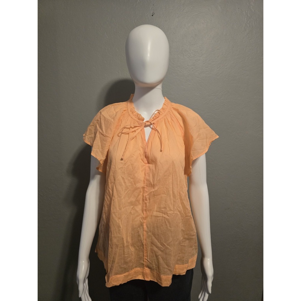 NWT Gap Orange Ruffle Short Sleeve Blouse Keyhole Bow Fairy Flowy Spring Sz L